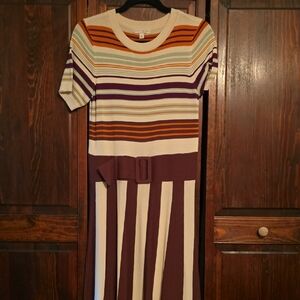 Eva Mendes Orange Brown Midi Sundress